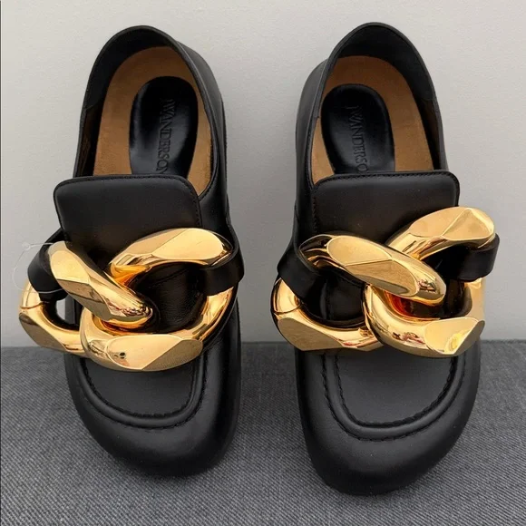 NEW JW Anderson Chain leather loafers Size IT 37 US 7 Back/ Gold - Picture 9 of 13